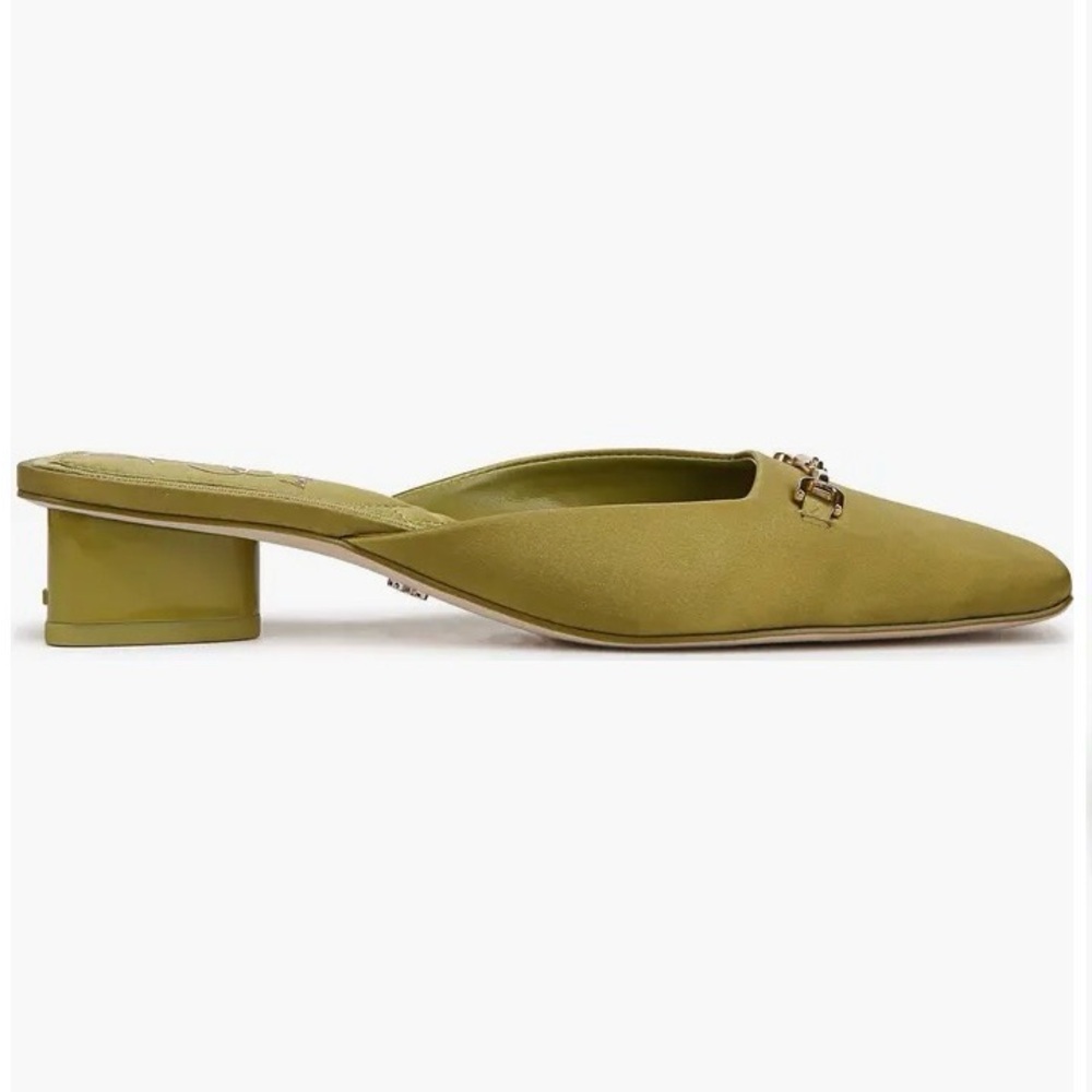 Sam Edelman Olive Leather Pointed Slip-On Mule with Low Block Heel